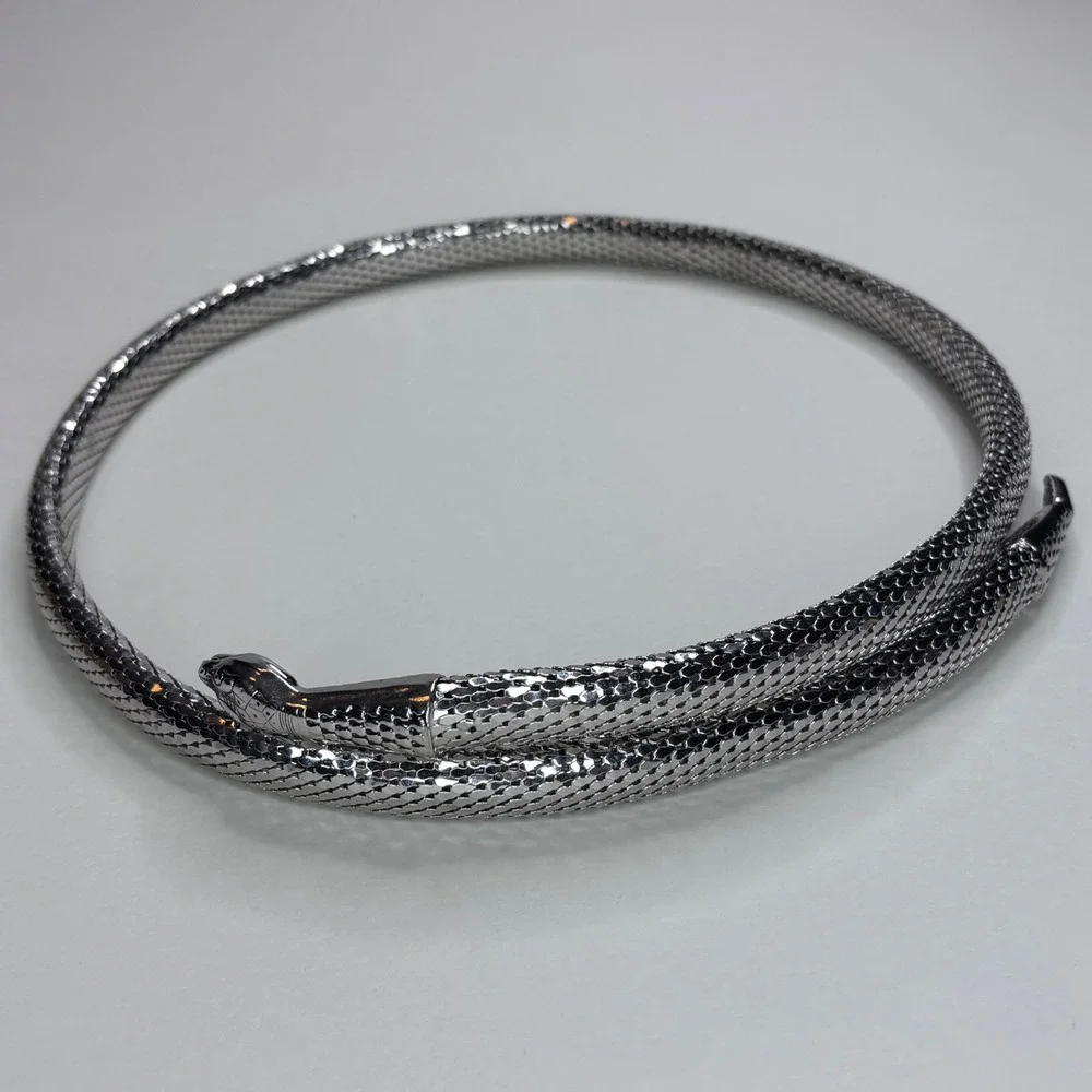Vintage Whiting & Davis Silver Mesh Snake Wrap Belt Womens OS Flexible Serpent